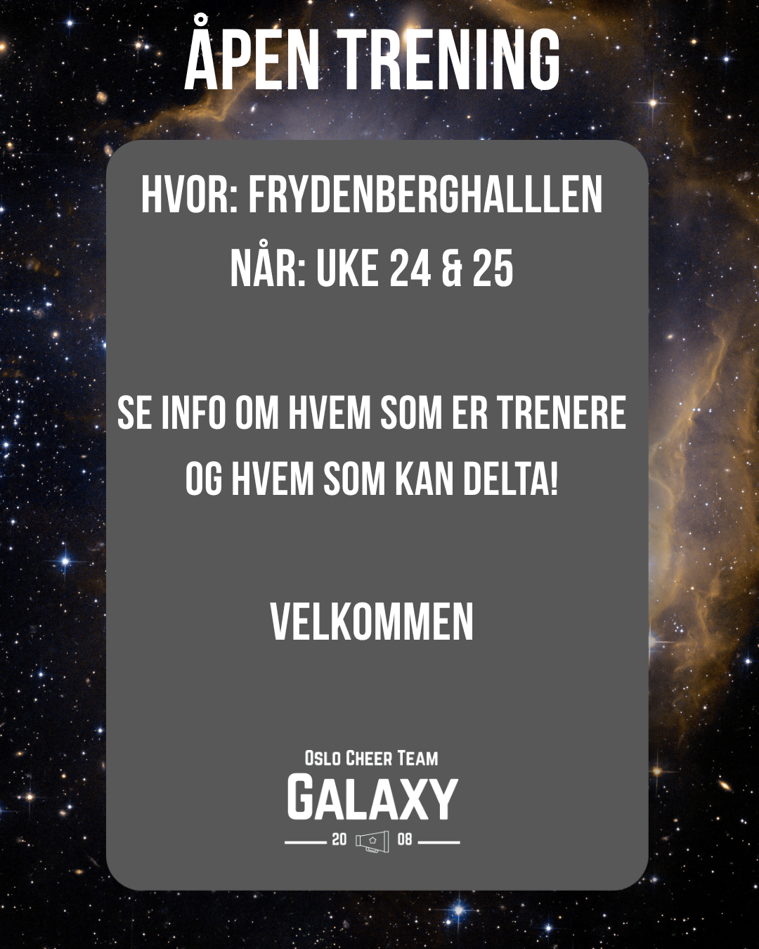 Artikkelbilde til artikkelen Åpne treninger uke 24 & 25